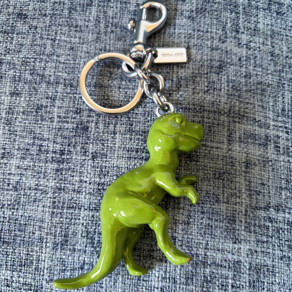 Coach green rexy silver charm keychain